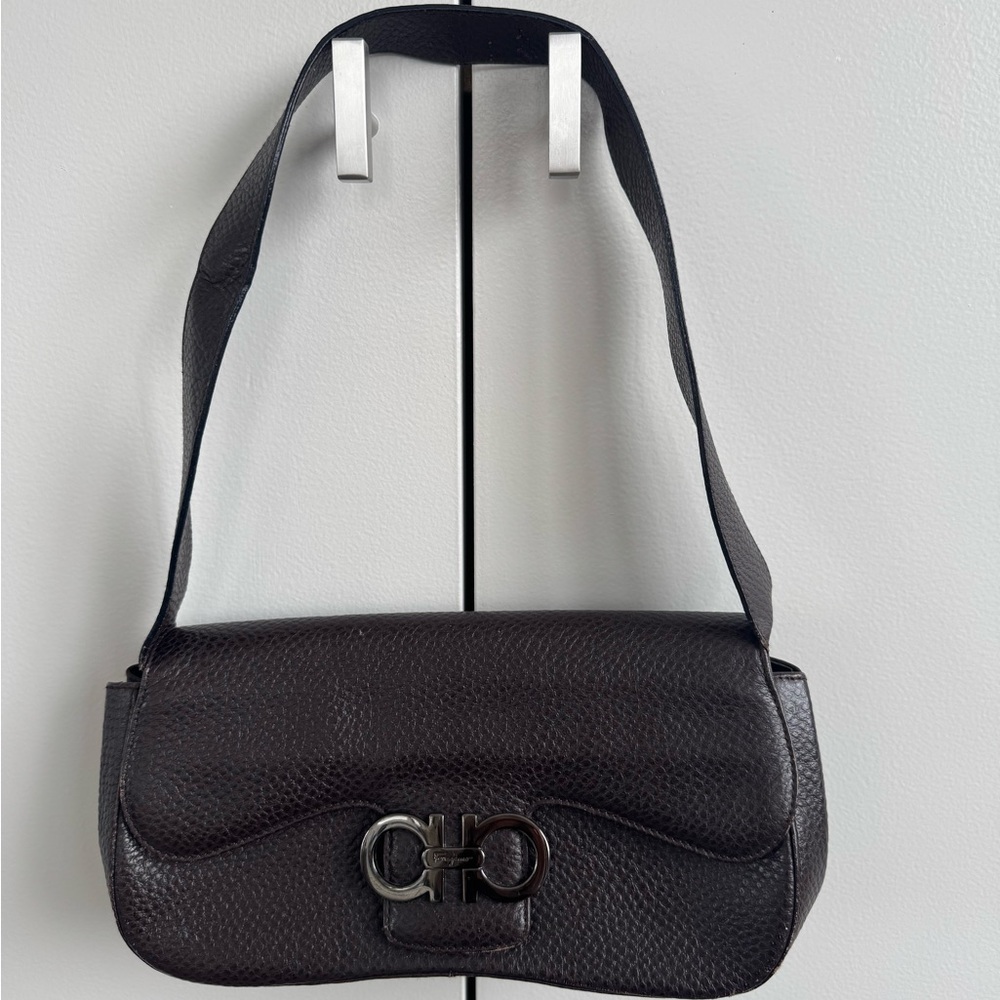 SALVATOR FERRAGAMO dark burgundy Leather Shoulder Bag